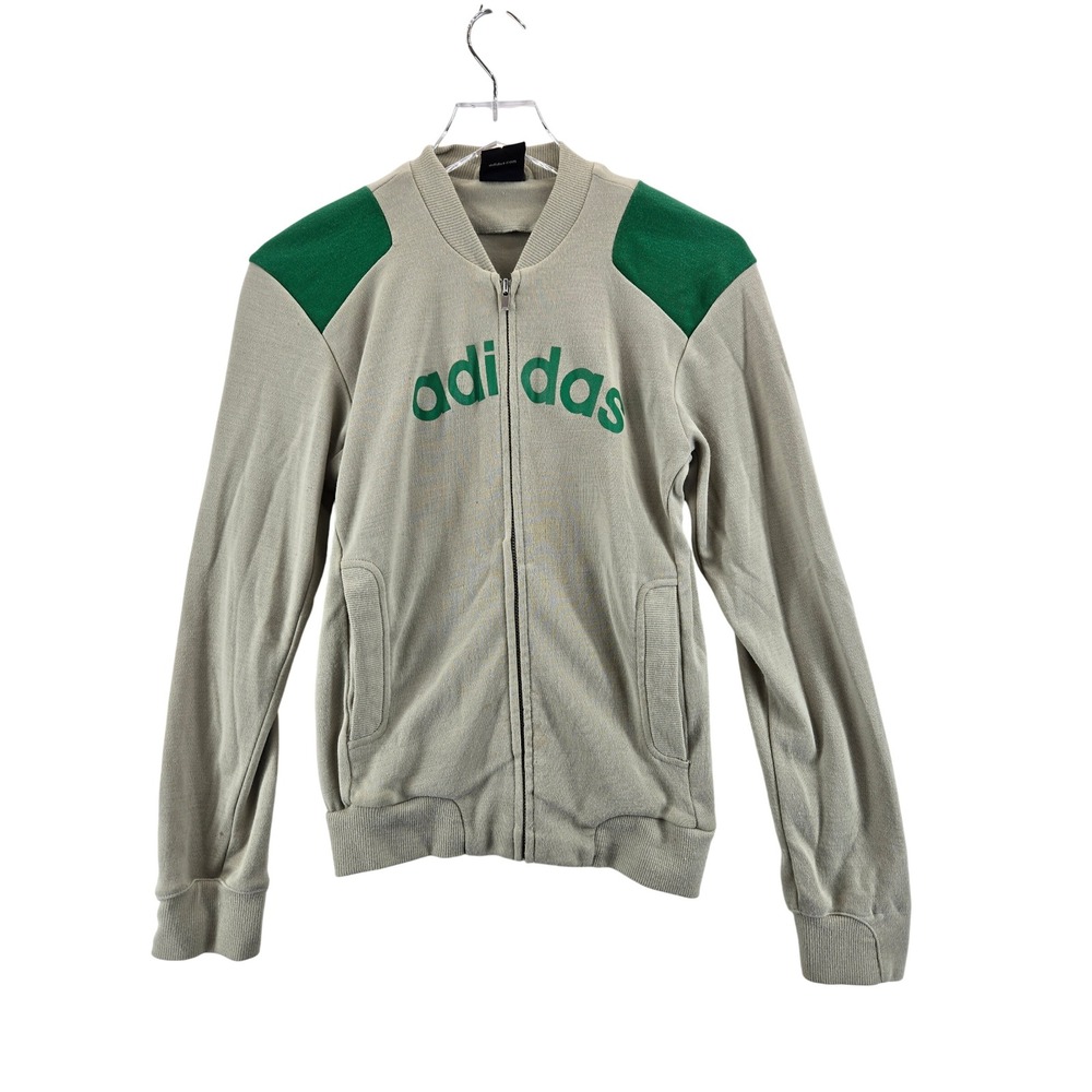 Adidas Womens Vintage Full Zip Track Jacket Beige Green Arched Logo Size 2XS